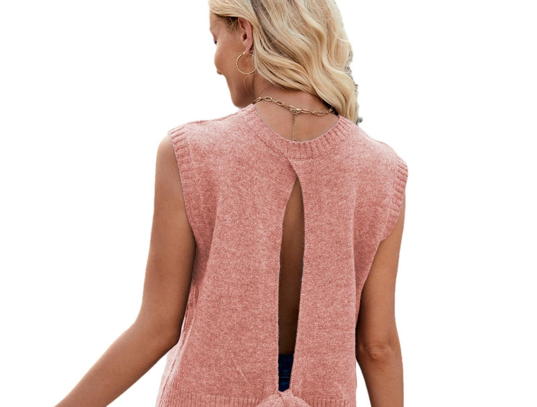 Knitted tank top for women with open back and tie Lune London