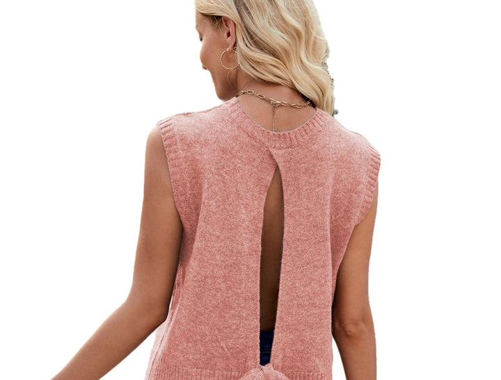 Knitted tank top for women with open back and tie Lune London