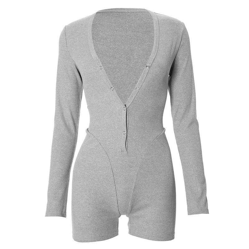 Women’s playsuit with modern cut and button detail Lune London