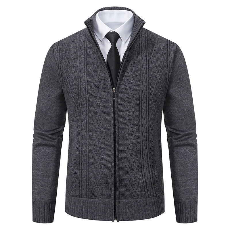 Knitted jacket for men with modern zipper and elegant cable structure Lune London