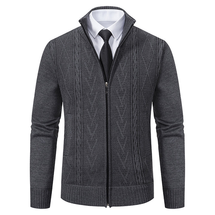 Knitted jacket for men with modern zipper and elegant cable structure Lune London
