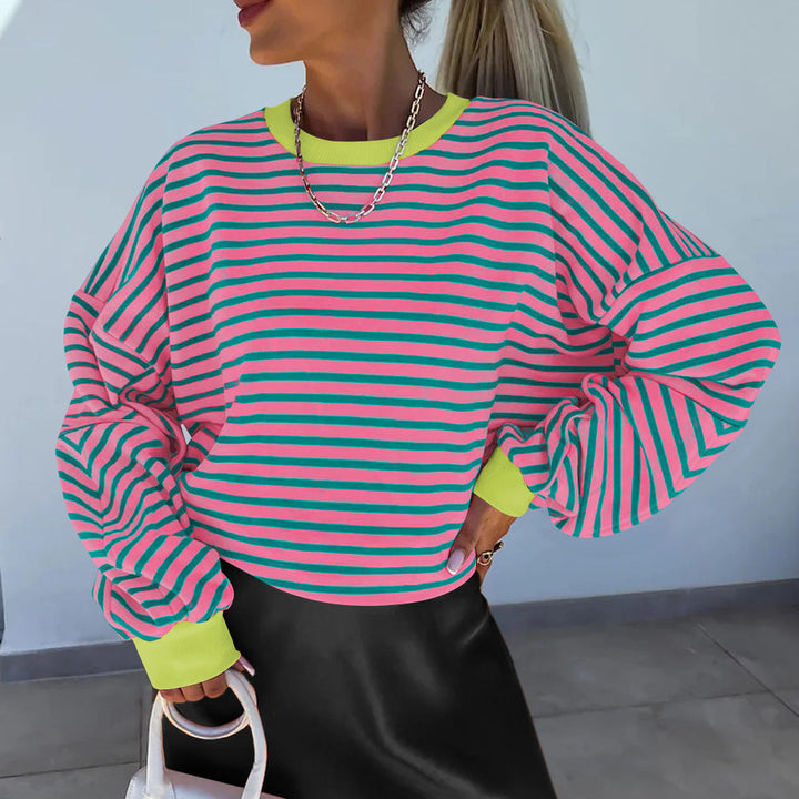 Women's Casual Striped Sweatshirt with Boxy Cut and Contrasting Finishes Lune London