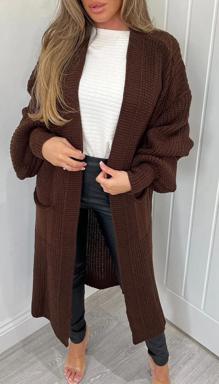 Ladies Long Sweater Coat with Large Pockets Lune London