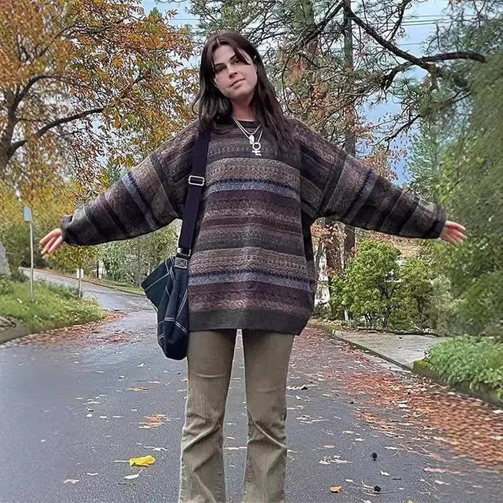 Pullover oversized confortable pour femmes avec un motif rayé coloré et des manches larges Chic & Stil