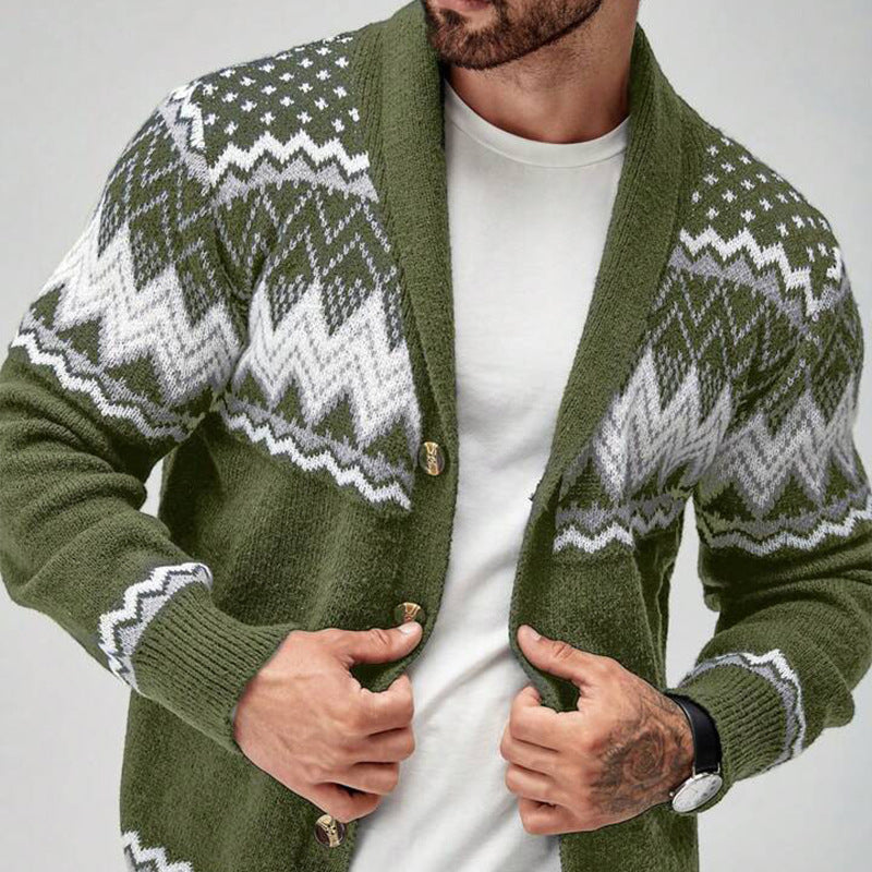 Men's knitted jacket with Nordic pattern and button placket Lune London