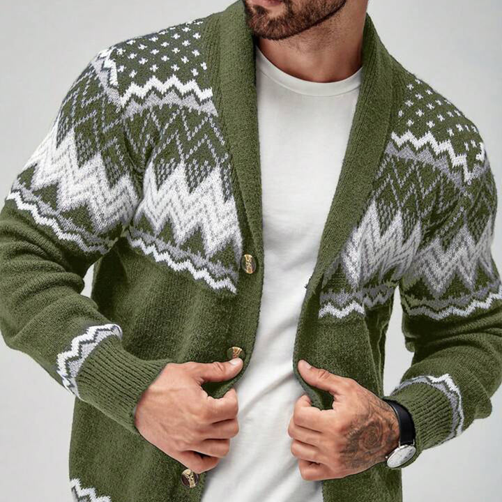 Men's knitted jacket with Nordic pattern and button placket Lune London
