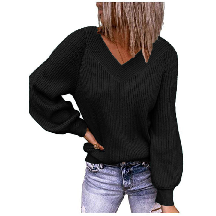 Knitted sweater for women with V-neck and puff sleeves Lune London