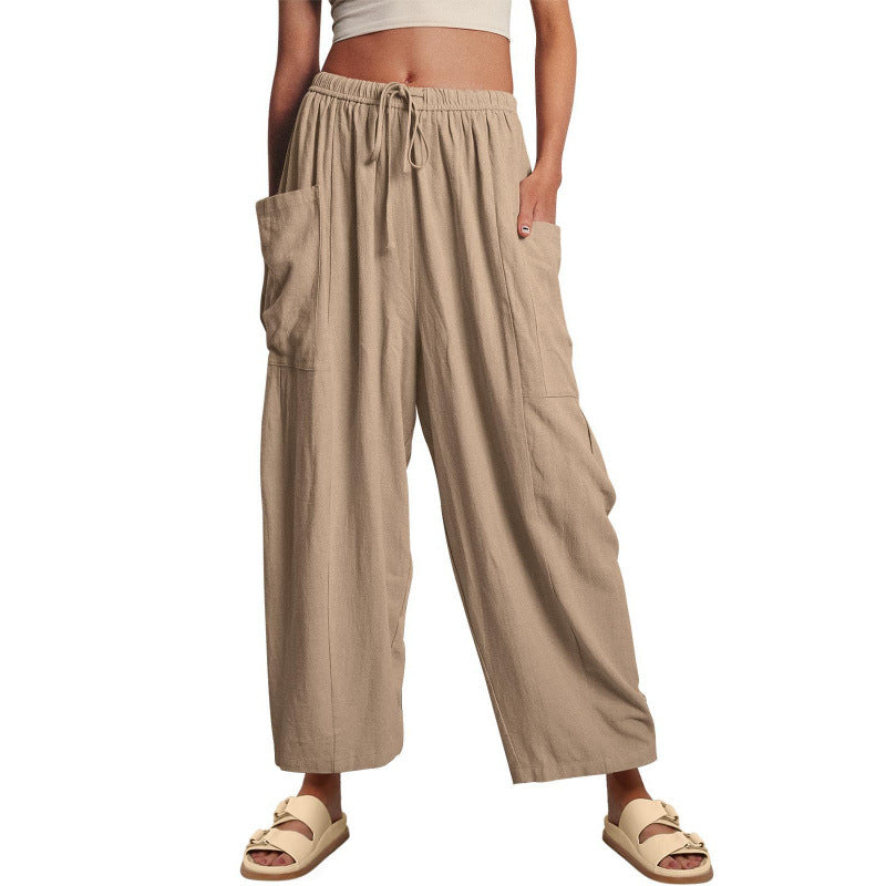 Summer wide and comfortable pants for women with elastic waistband and practical pockets Lune London