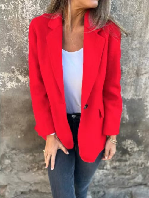 Ladies Elegant Blazer in Warm Fleece Fabric with Practical Pockets Lune London