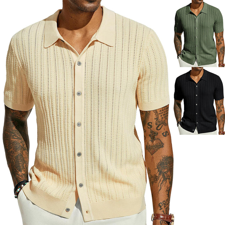 Short sleeve knit shirt for men with a fine lace structure and a classic collar Lune London