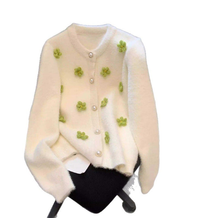 Knit jacket for women with delicate floral embroidery and pearl buttons Lune London