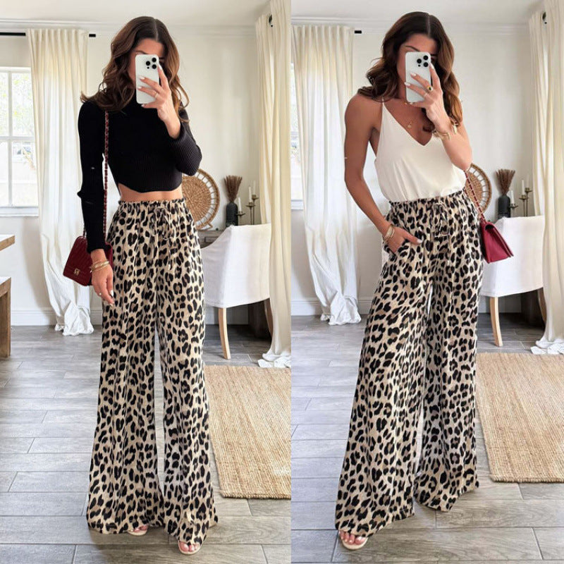 Women Wide Leg Leopard Print Pants Lune London