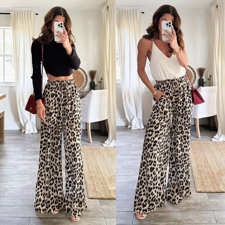 Women Wide Leg Leopard Print Pants Lune London