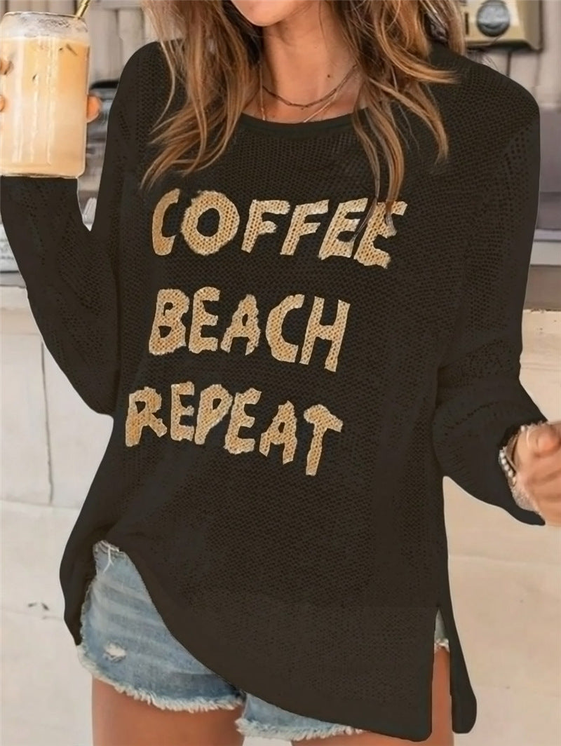 Casual knitted sweater for ladies with embroidered inscription Lune London