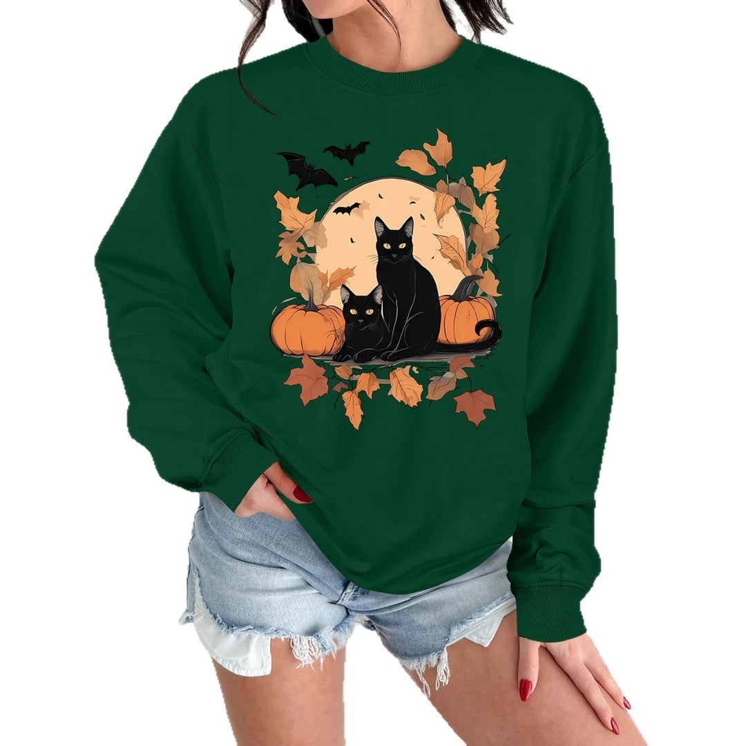 Sweat-shirt pour femmes avec un design de chat d'automne et de citrouille Chic & Stil