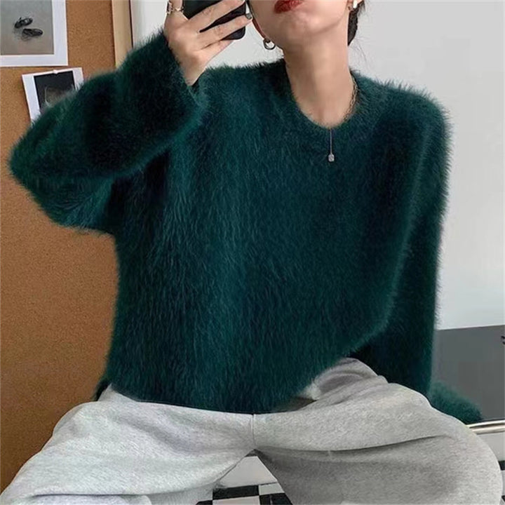 Ladies Plush Sweater with Relaxed Fit and High Round Neck Lune London