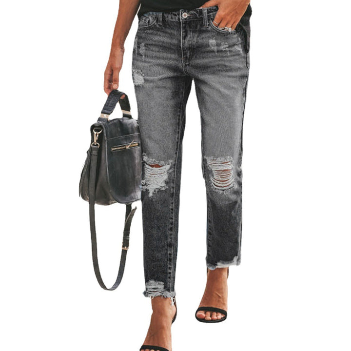 Slim fit jeans for women with distressed details and high waist Lune London
