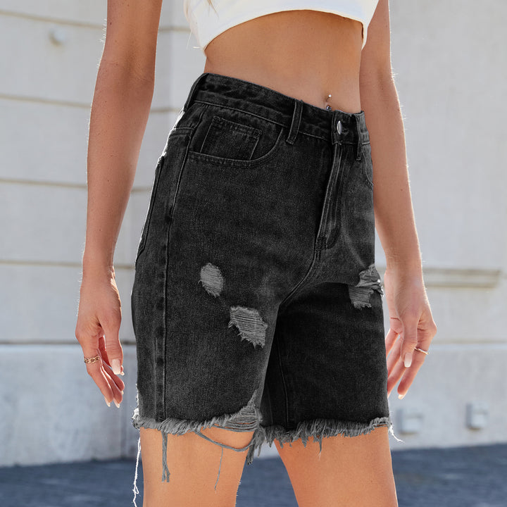 High-waisted ripped denim shorts for women Lune London