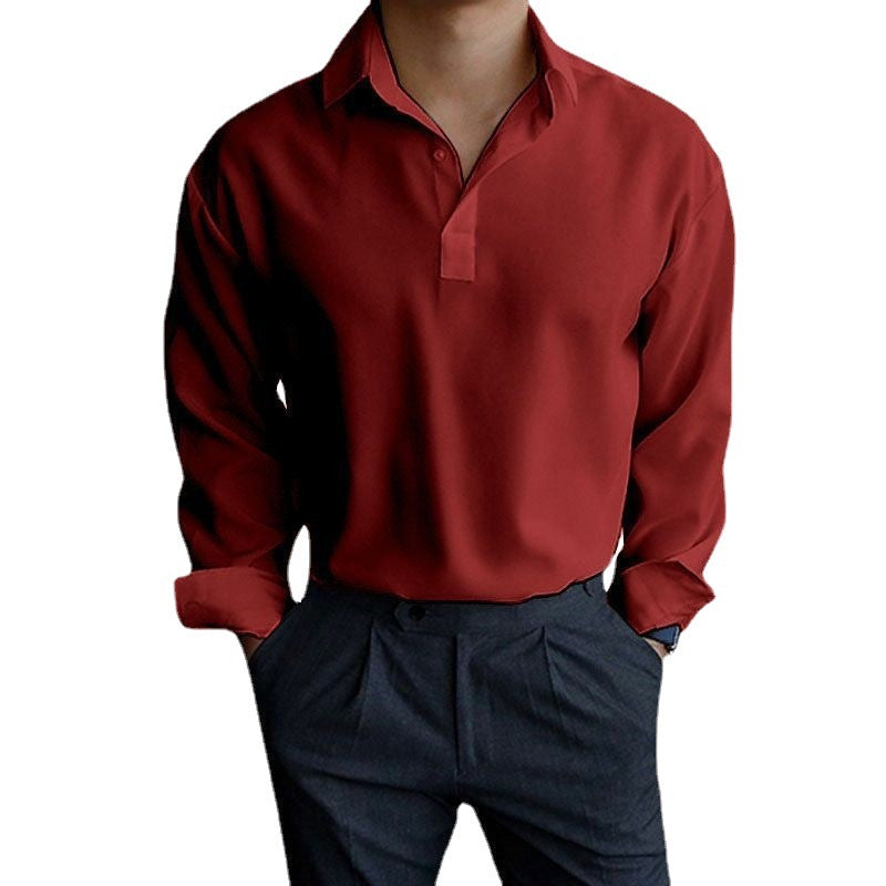 Men's long sleeve shirt with modern polo collar and chic stylish cut