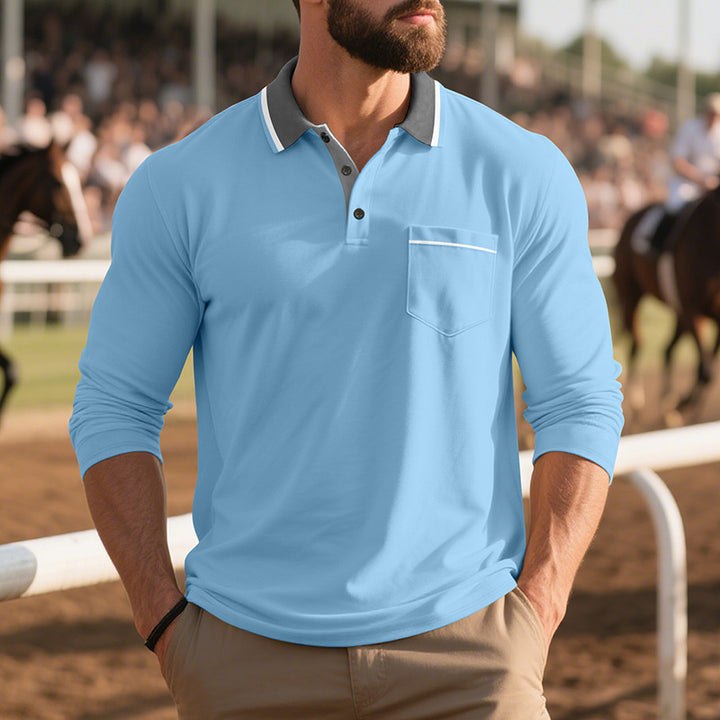 Men's long sleeve polo shirt in breathable fabric with modern collar Lune London