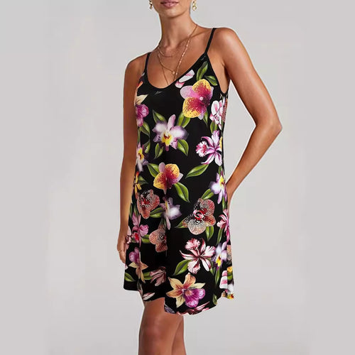 Floral summer dress for ladies with spaghetti straps and A-line Lune London