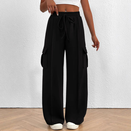 Wide cargo pants for women with elastic waist and practical pockets Lune London