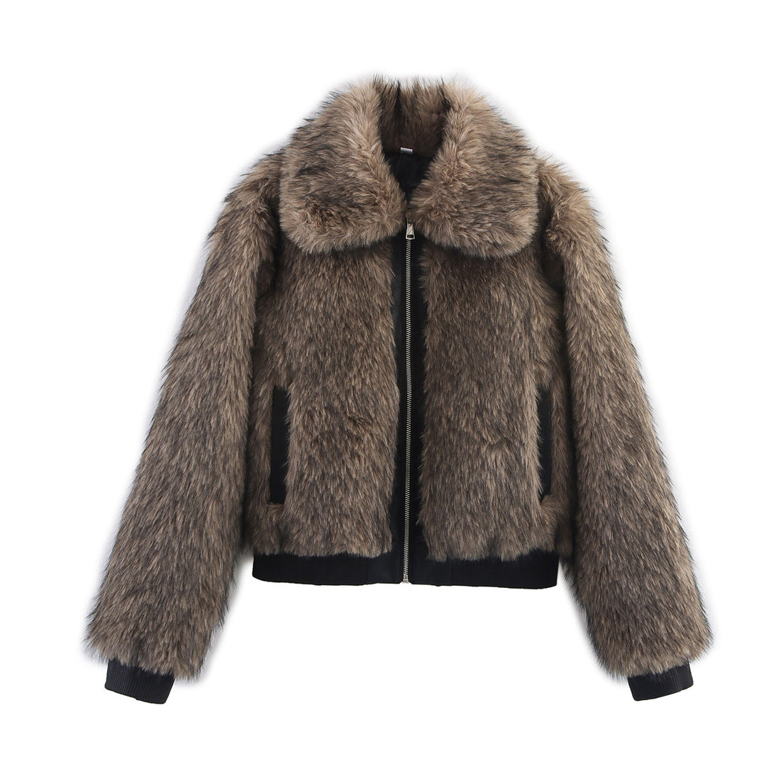 Trendy faux fur jacket for women with asymmetric cut Lune London