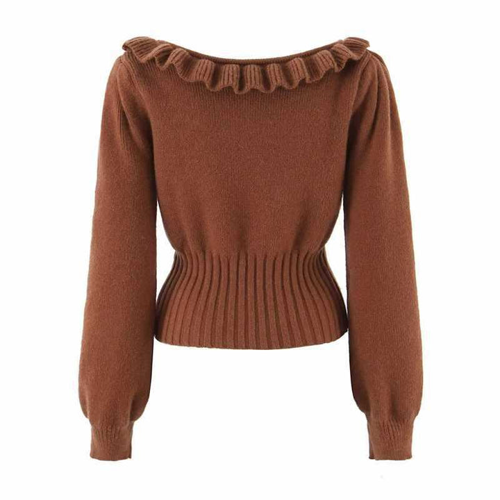 Ladies cozy knitted sweater with ruffle details Lune London