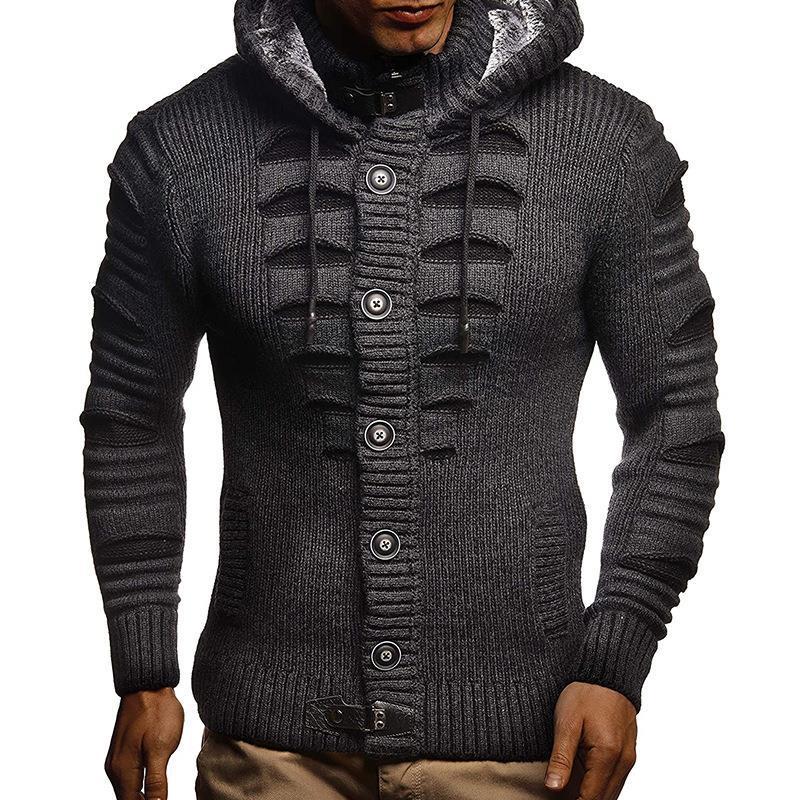 Men's knitted jacket with hood and decorative button details Lune London