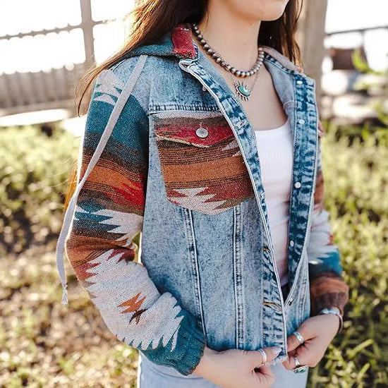 Denim jacket for ladies in casual boho style with hood Lune London