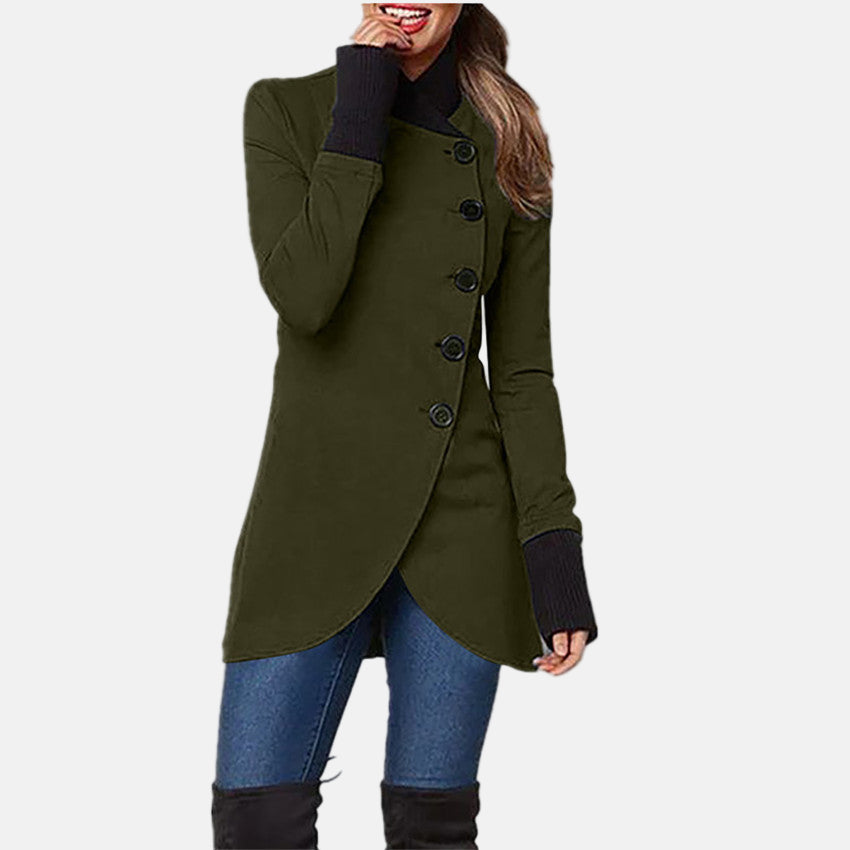 Lune London | Coat - Asymmetrical Button Closure - High Collar - Long Sleeve - Elegant Fit