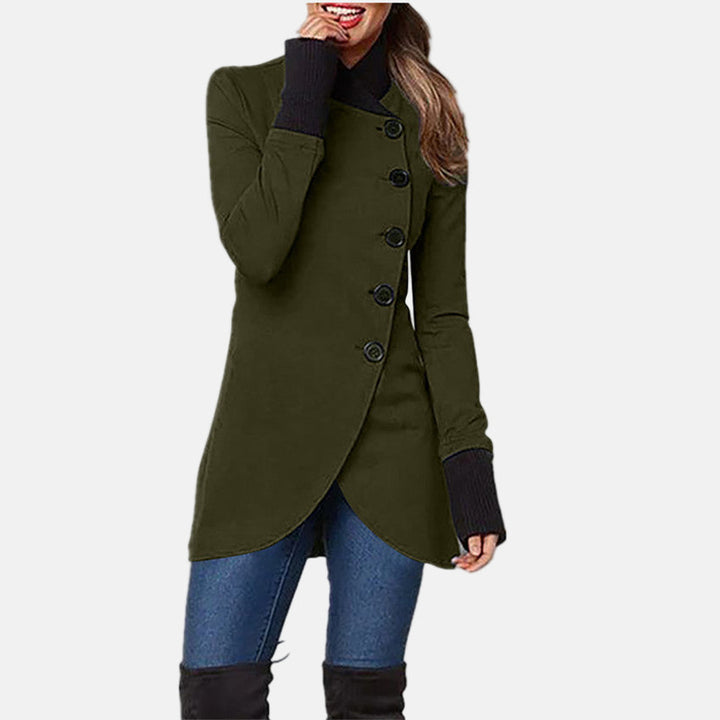 Lune London | Coat - Asymmetrical Button Closure - High Collar - Long Sleeve - Elegant Fit