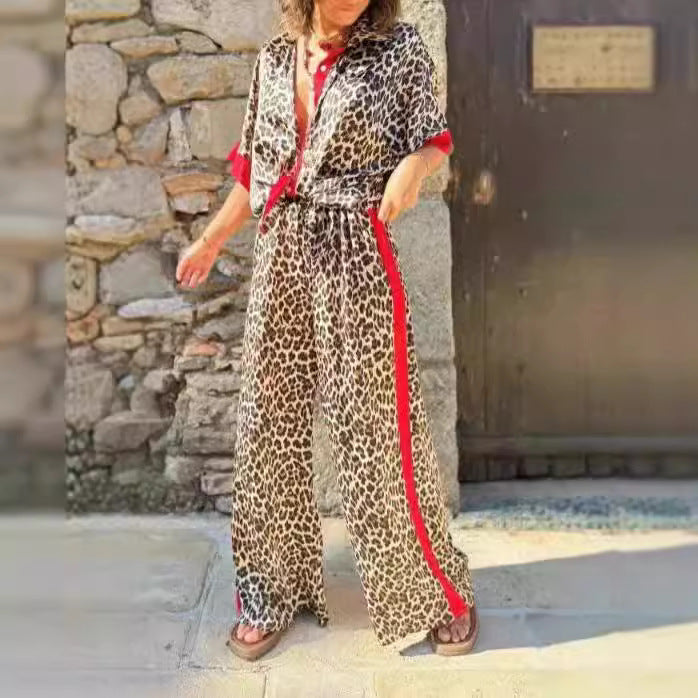 Ladies elegant leopard print jumpsuit with wide legs and relaxed fit Lune London