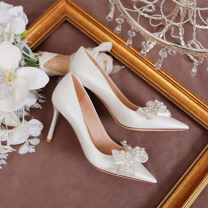 Lune London | Women's High-Quality Wedding Pumps with Pearl Appliqué and Sophisticated Bow Detail