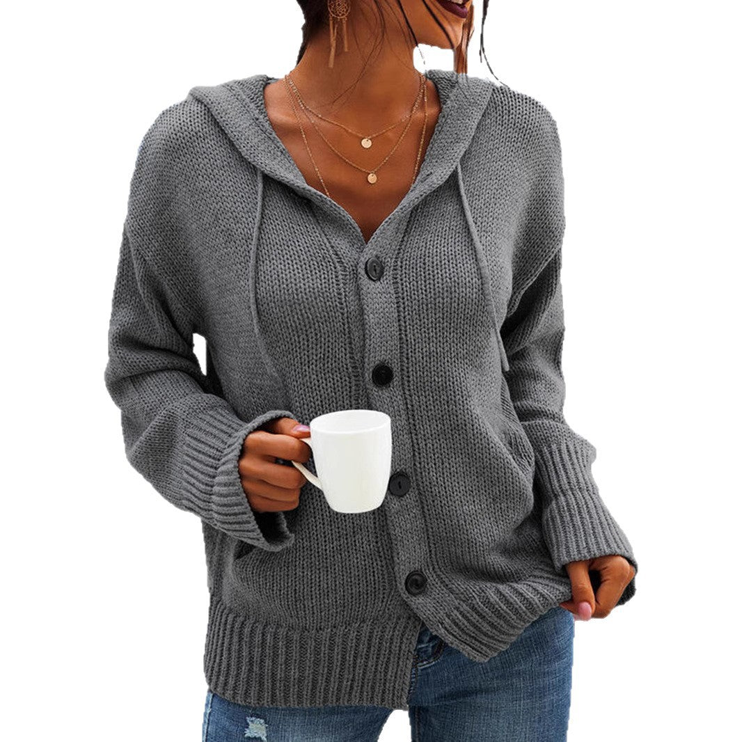 Women's comfortable cardigan with hood and button closure Lune Londonl