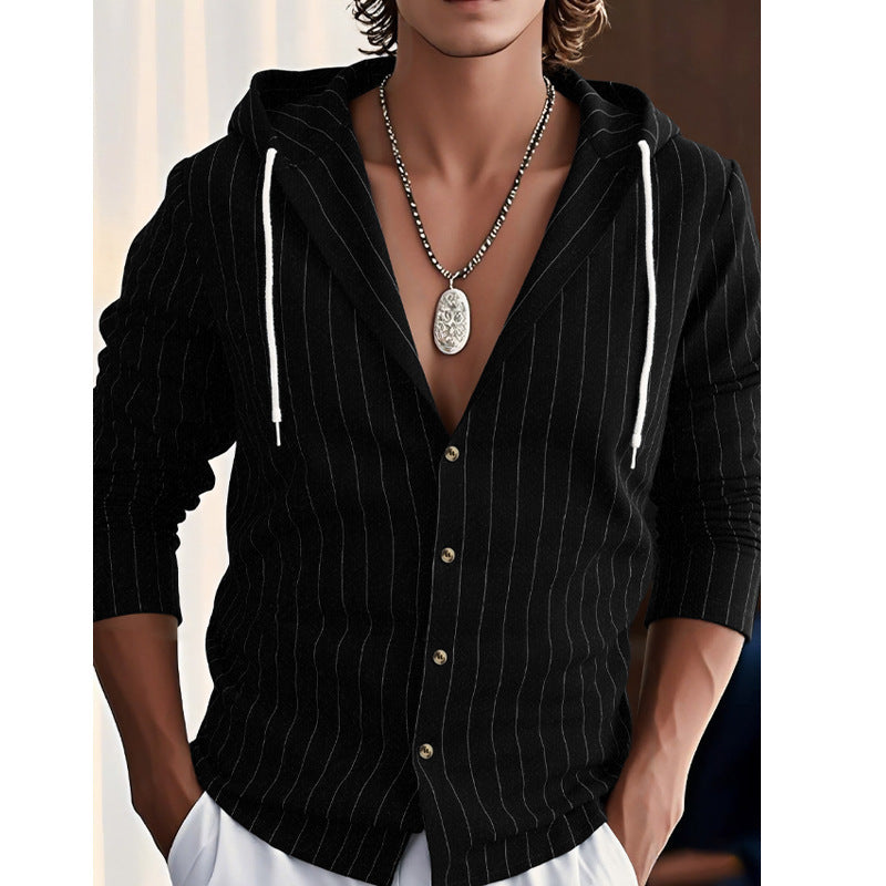 Men's casual hoodie shirt with textured design and button placket Lune London