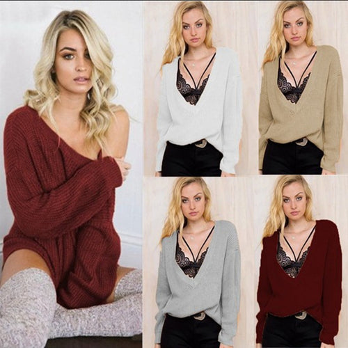 Ladies Casual Knit Sweater with Deep V Neckline and Soft Texture Lune London