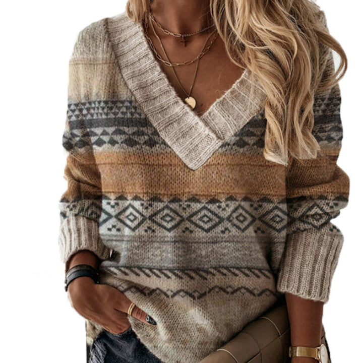 Pull en tricot pour femmes avec un design graphique moderne et décolleté en V Lune London