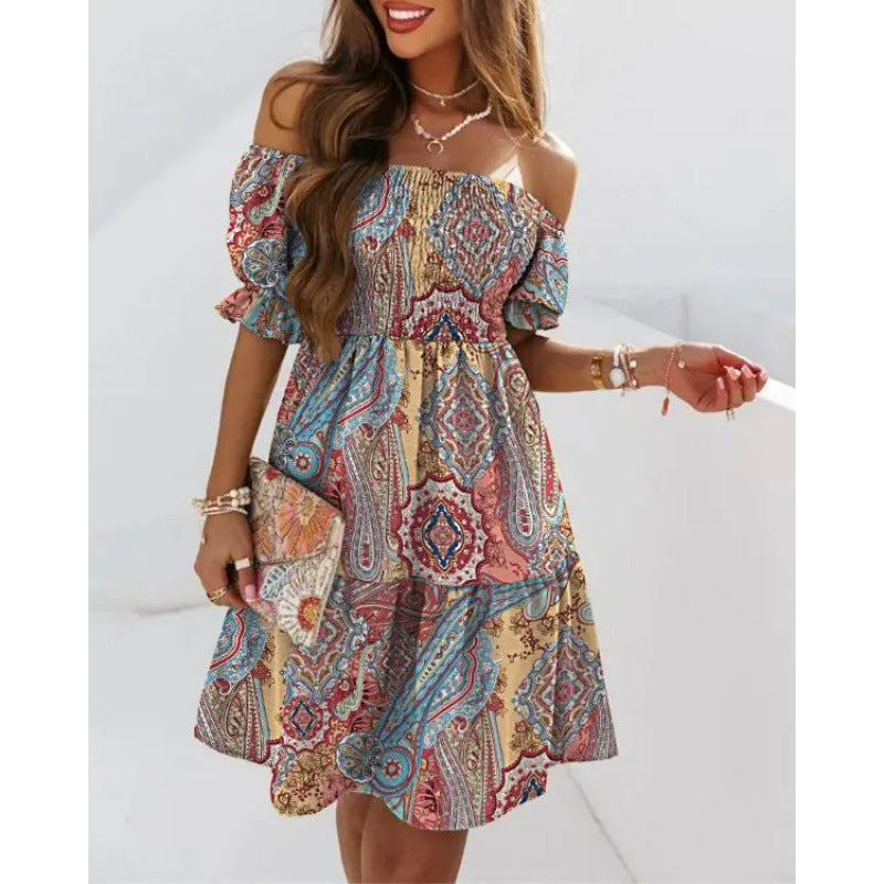 Floral ruffled dress with a neckline for women Lune London