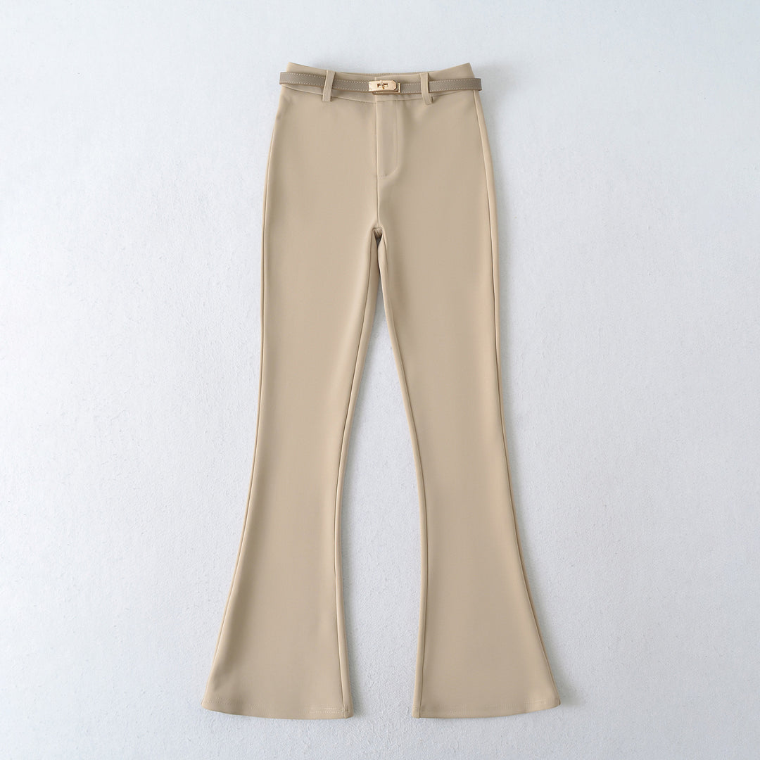 Women's flared pants with fitted waist and decorative belt Lune London