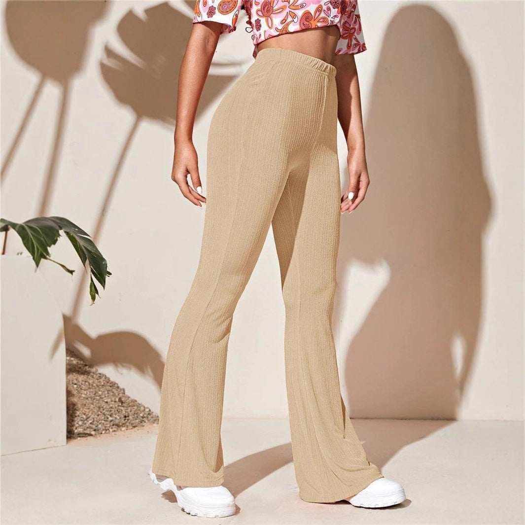 High-waisted ribbed knit leggings for women with flared leg Lune London