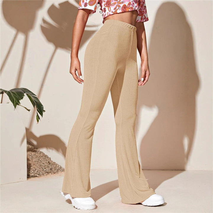High-waisted ribbed knit leggings for women with flared leg Lune London