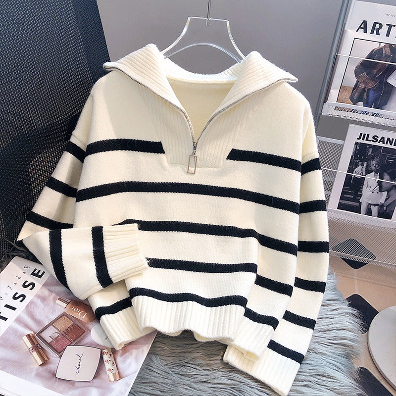Casual sweater for women with high collar and decorative zipper Lune London