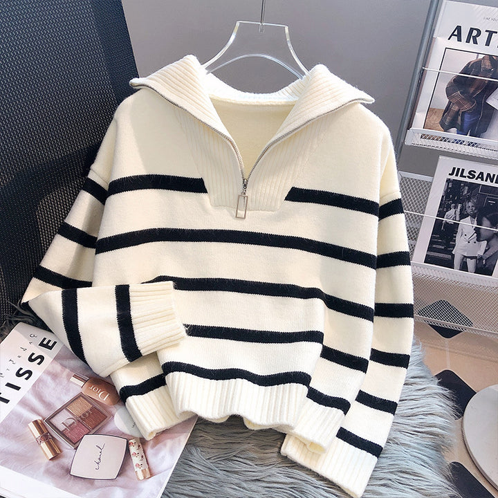 Casual sweater for women with high collar and decorative zipper Lune London
