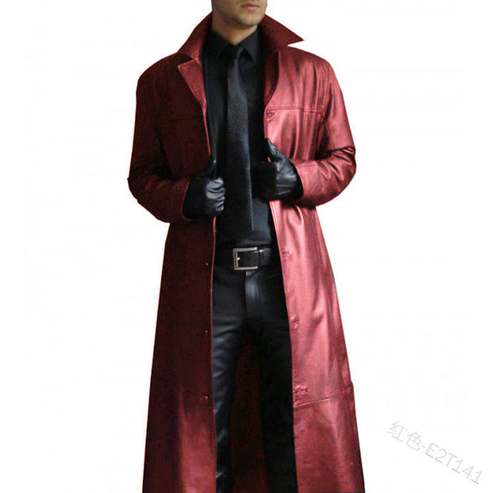 Men's Long Vegan Leather Trench Coat