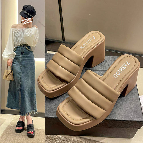 Ladies Platform Sandals with Wide Strap and Modern Block Heel Lune London