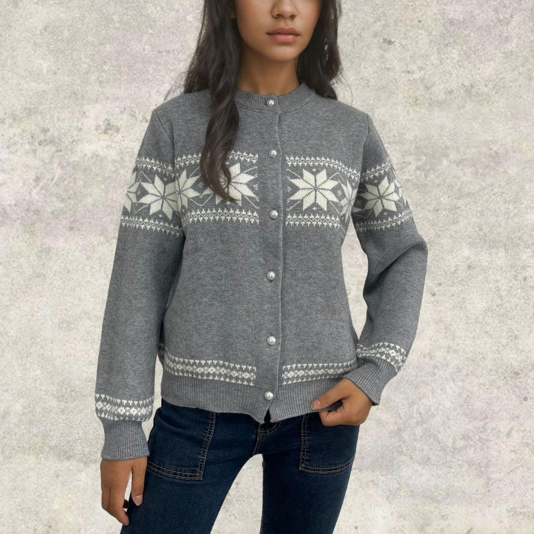 Ladies festive knitted cardigan with Christmas pattern Lune London