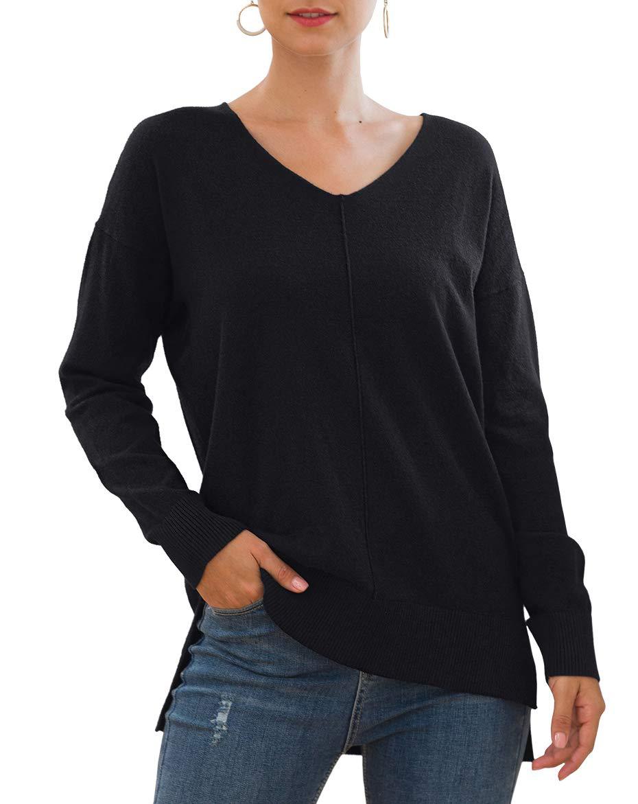 Elegant women's sweater with V-neck and asymmetrical hem Lune London