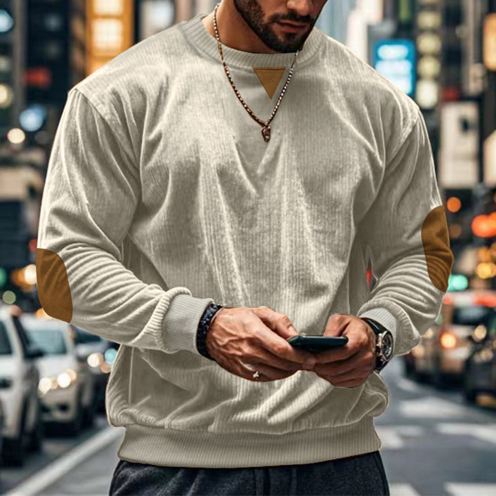 Men's comfortable round neck sweater with elbow patches Lune London