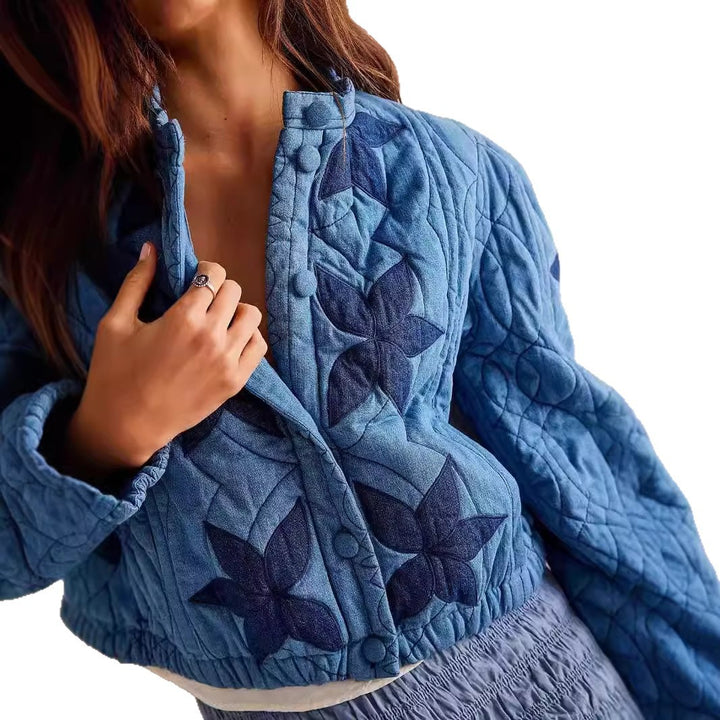 Ladies quilted bomber jacket with floral design Lune London